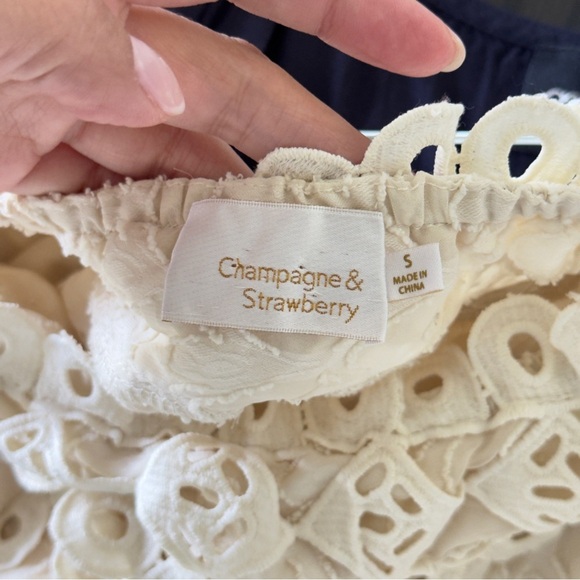 Champagne & Strawberry Elegant Cream  Off-the-shoulder Lace Women's Dress Small - Picture 9 of 9